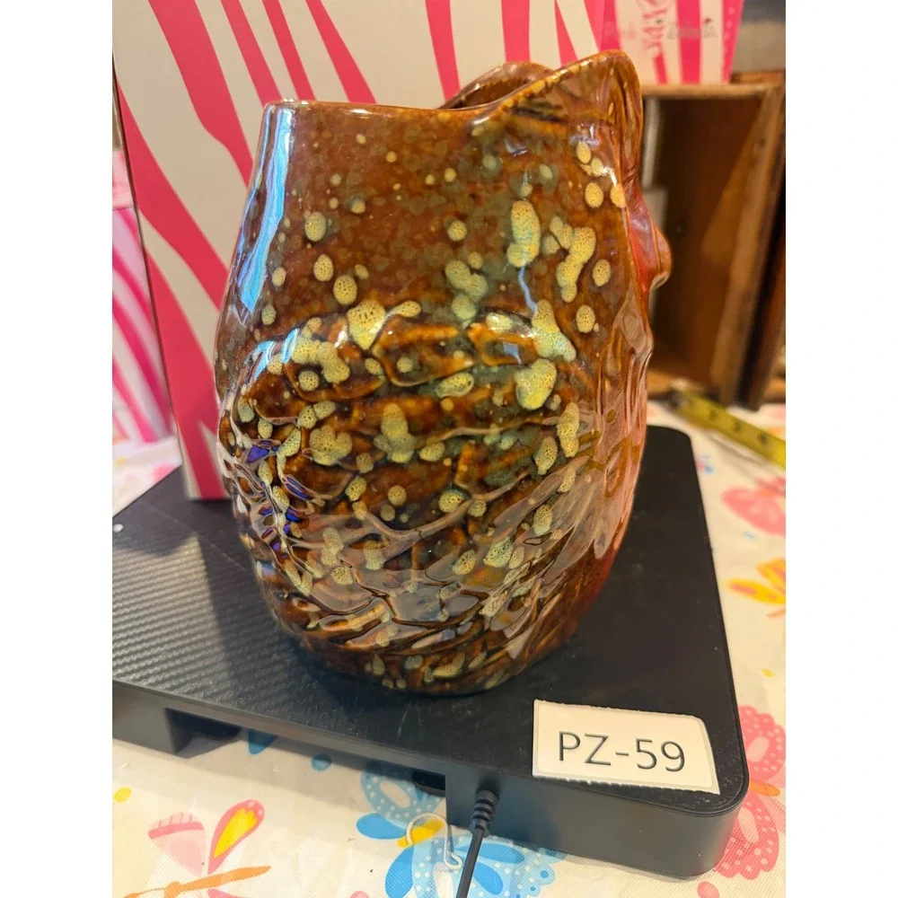 Pink Zebra Owl Simmering Shades Ceramic Drip Glaze Brown Amber Heart Cutouts